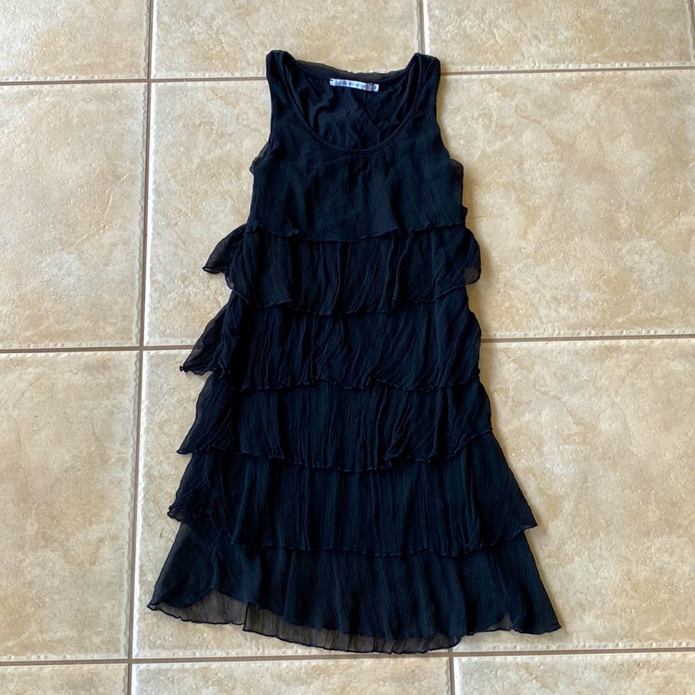 Like new La Fée Maraboutée Black Silk Tiered Mini Dress